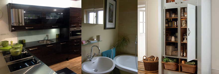 trio dark wood kitchen thirties bathroom well-made cabinet